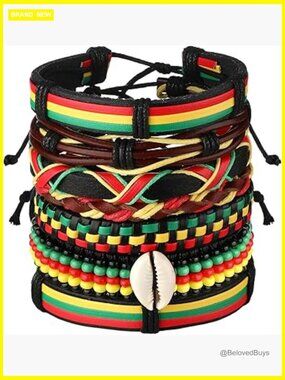 8 Pack Multi Layer Braided Bracelets Adjustable Tribal Wristbands